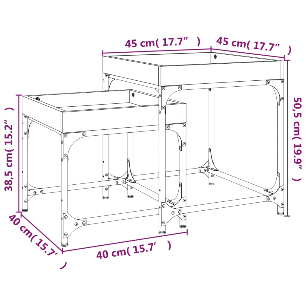 Mesitas auxiliares 2 uds madera gris Sonoma