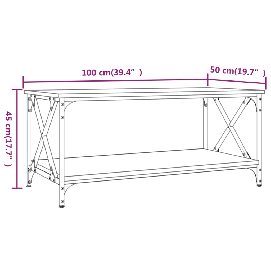 Mesa central de madeira e ferro Ahumado Oak 100x50x45 cm