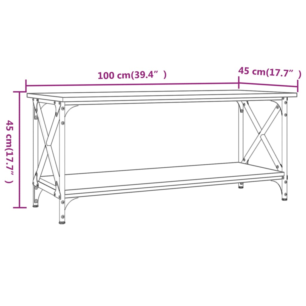 Mesa de centro madera y hierro roble ahumado 100x45x45 cm vidaXL