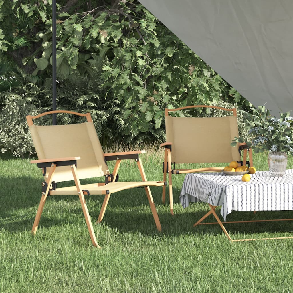 Vetonek Sillas de camping 2 uds tela Oxford beige 54x43x59 cm