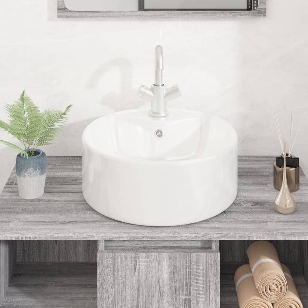 Lavabo redondo de cerámica blanco 40x14,5 cm - Vetonek