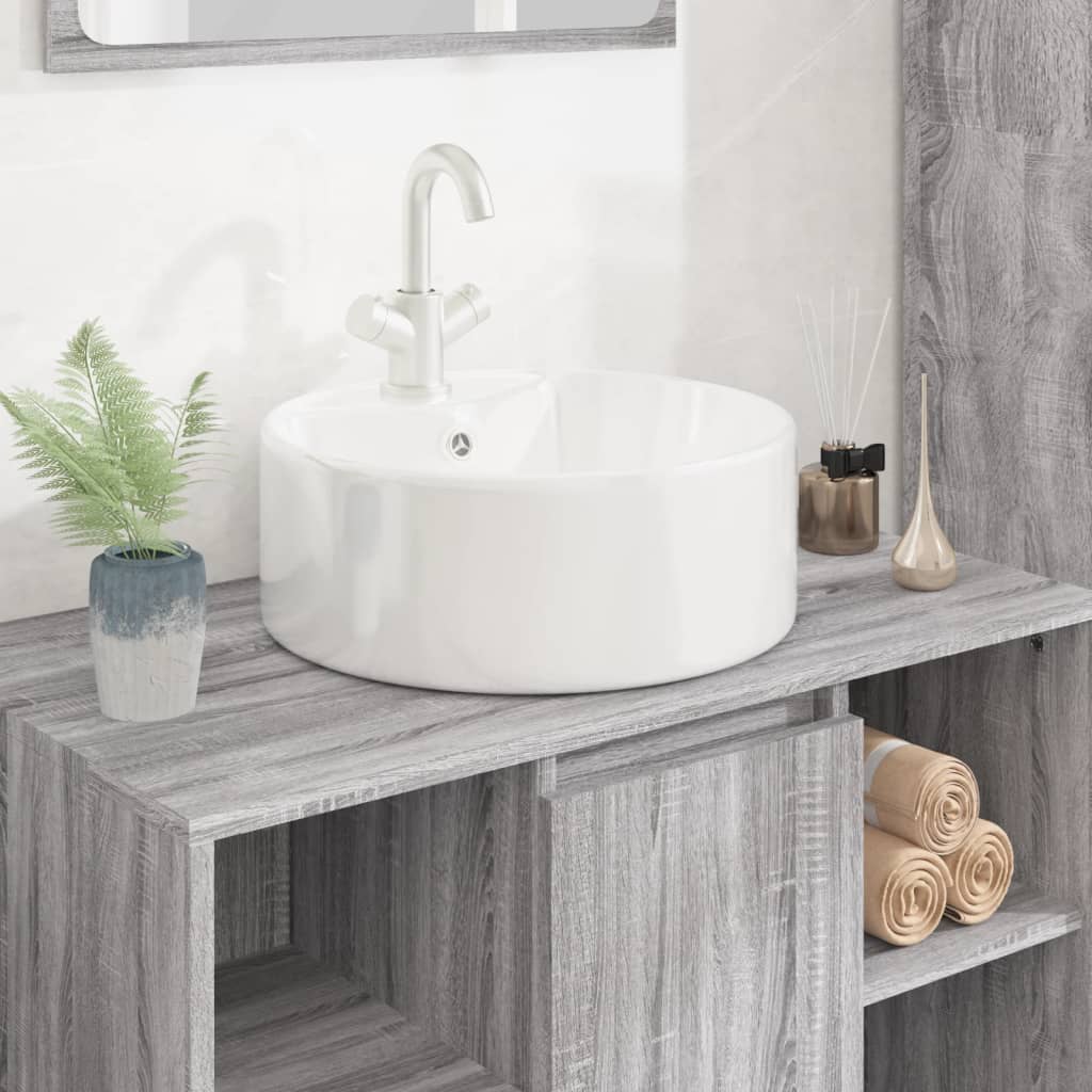 Vetonek Lavabo redondo de cerámica blanco 40x14,5 cm