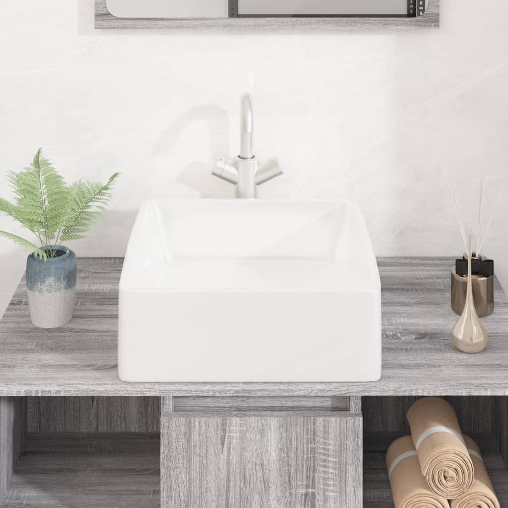 Lavabo cuadrado de cerámica blanco 37x37x13 cm - Vetonek