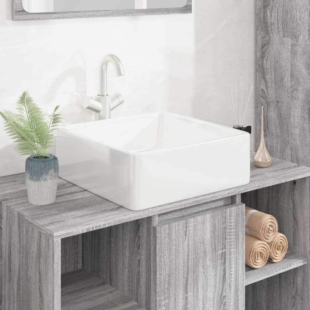 Vetonek Lavabo cuadrado de cerámica blanco 37x37x13 cm