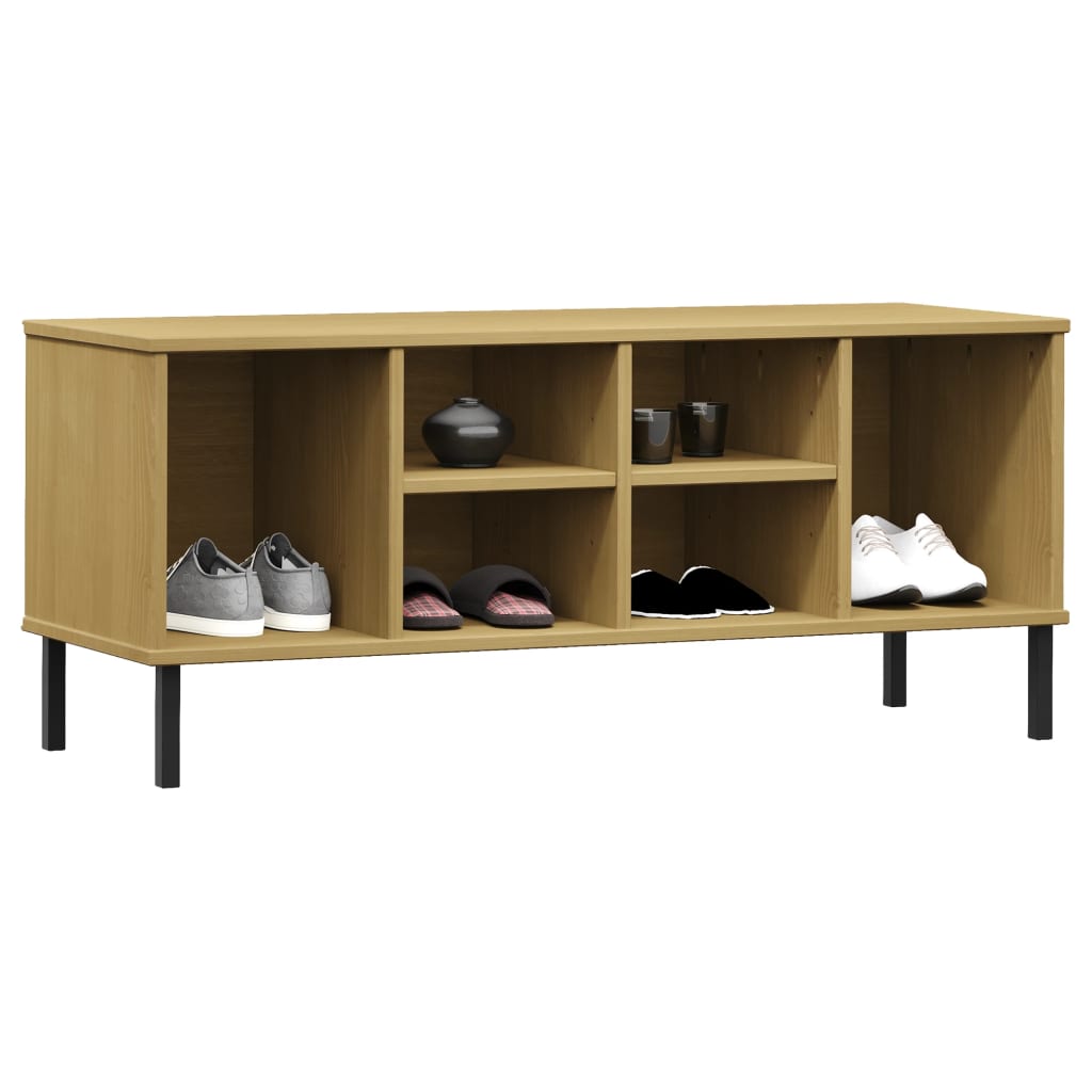 Zapatero patas de metal OSLO madera maciza marrón 106x35x45 cm