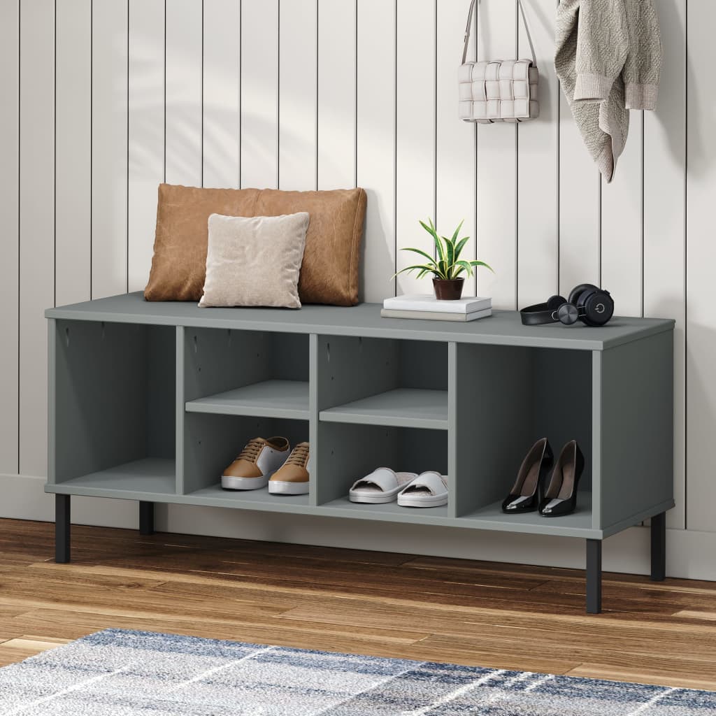 Vetonek Zapatero con patas metal OSLO madera maciza gris 106x35x45 cm