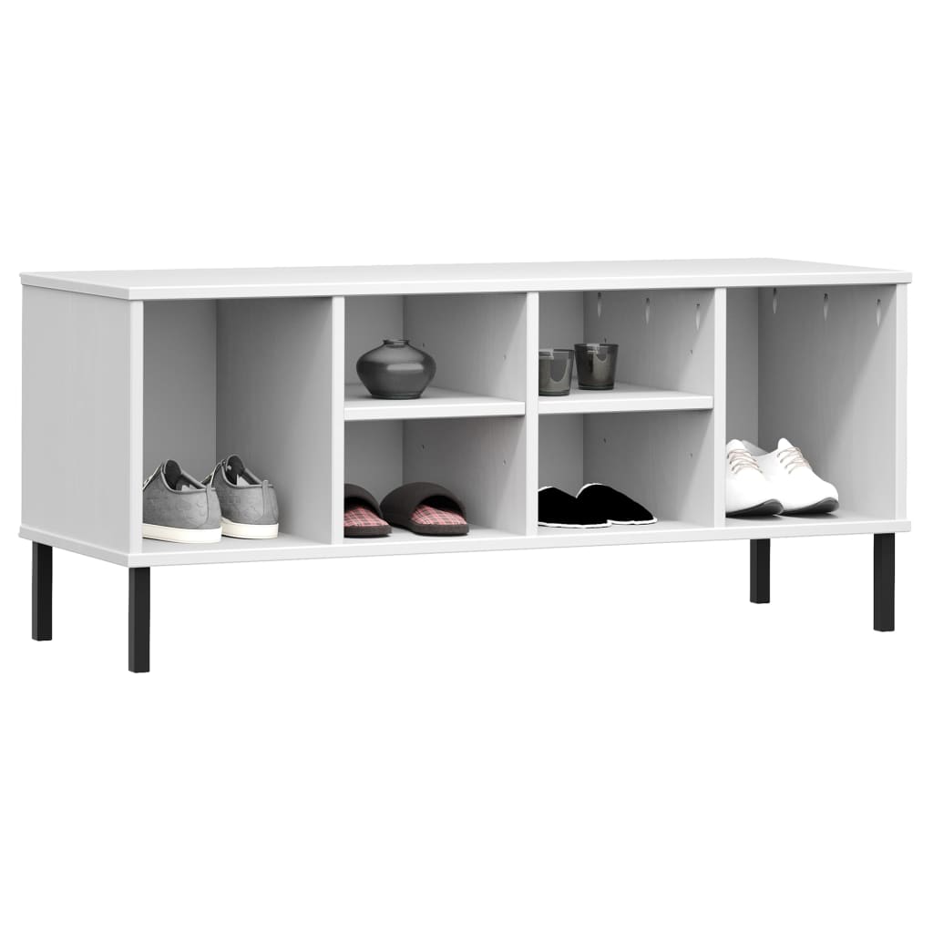 Zapatero con patas metal OSLO madera maciza blanco 106x35x45 cm