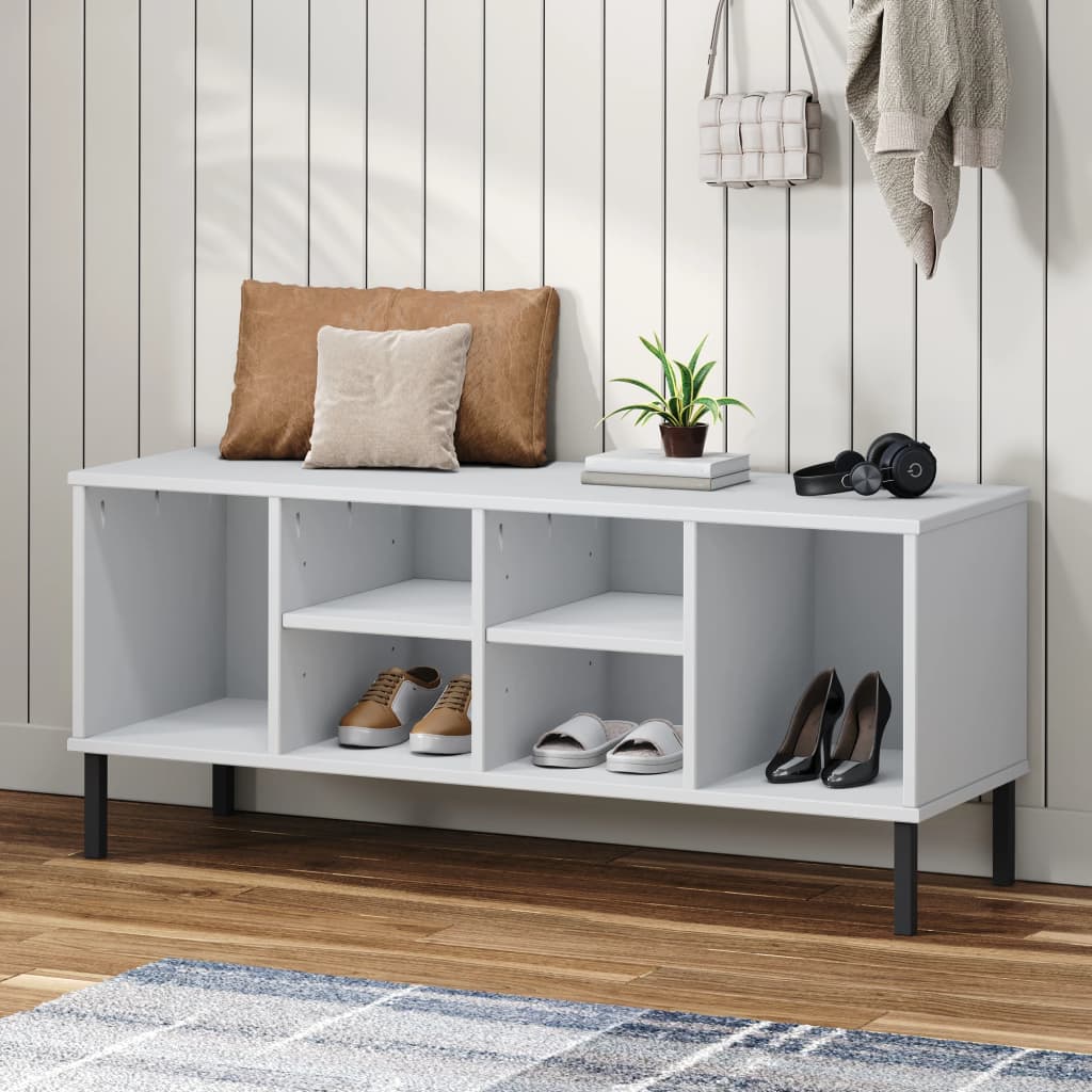 Vetonek Zapatero con patas metal OSLO madera maciza blanco 106x35x45 cm