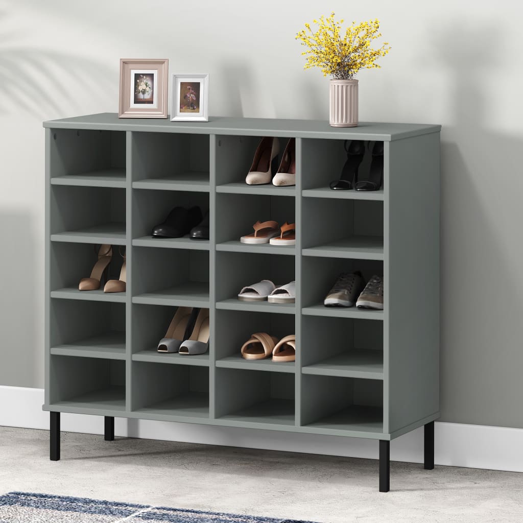 Vetonek Zapatero patas de metal OSLO madera maciza gris 95x35x86 cm