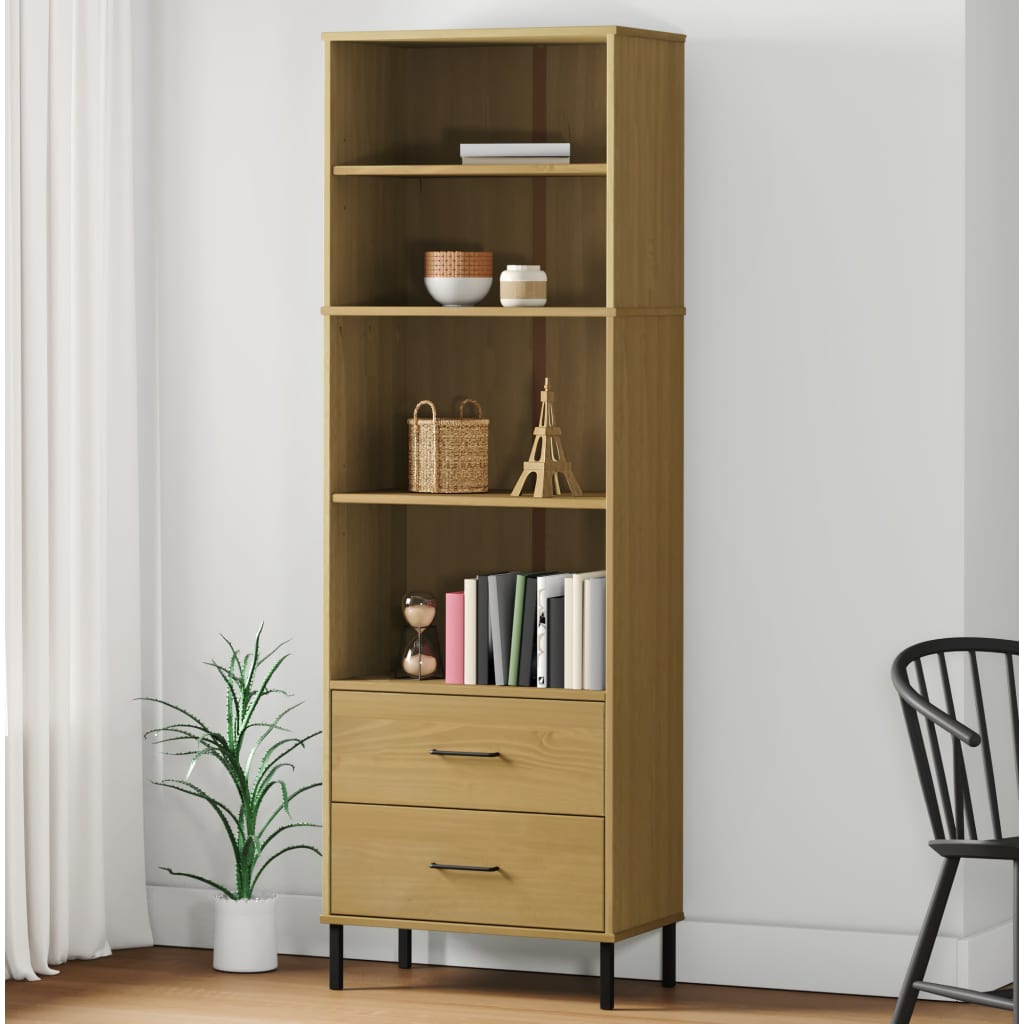 Vetonek Librería con 2 cajones OSLO madera maciza marrón 60x35x180 cm