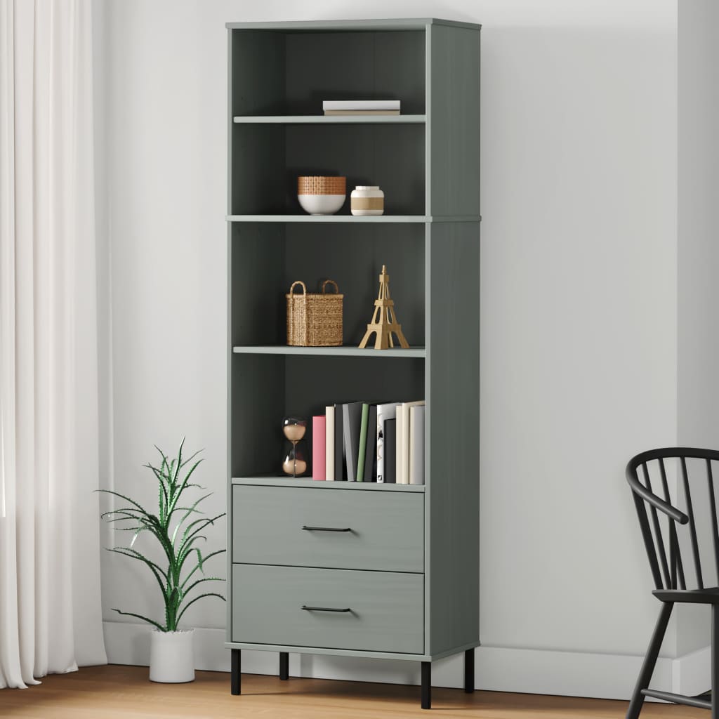 Vetonek Librería con 2 cajones OSLO madera maciza gris 60x35x180 cm