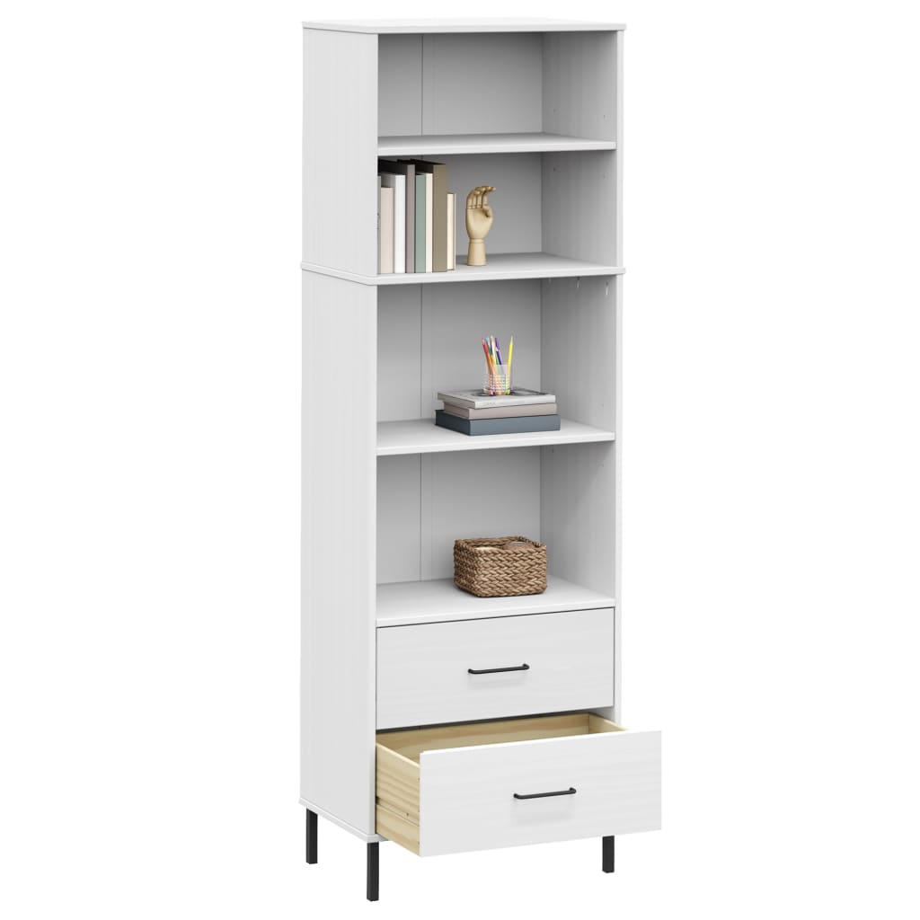 Bookstore with 2 White solid wooden drawers 60x35x180 cm