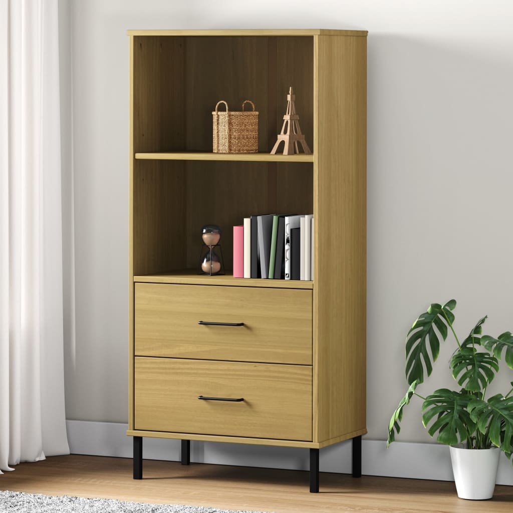 Vetonek Librería con 2 cajones OSLO madera maciza marrón 60x35x128,5 cm