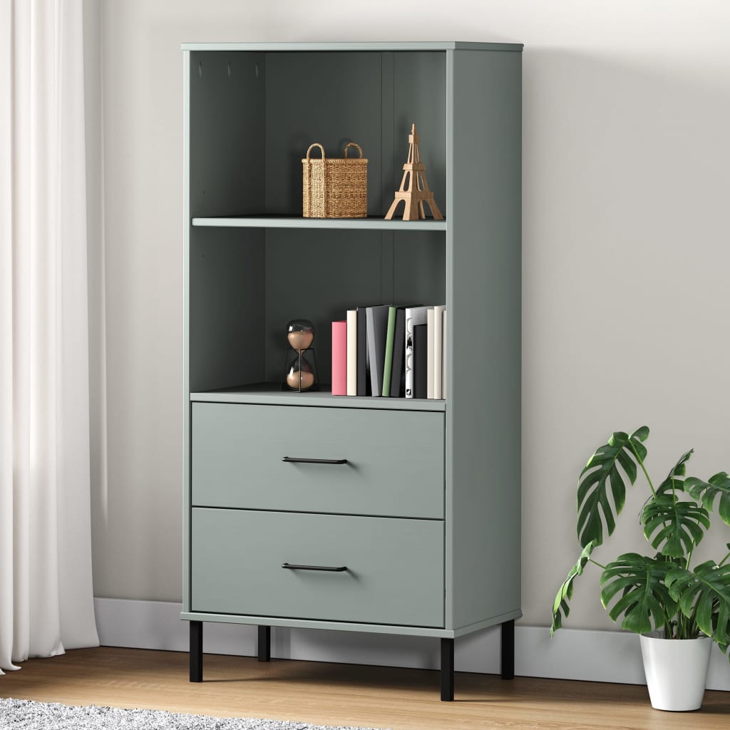 Vetonek Librería con 2 cajones OSLO madera maciza gris 60x35x128,5 cm