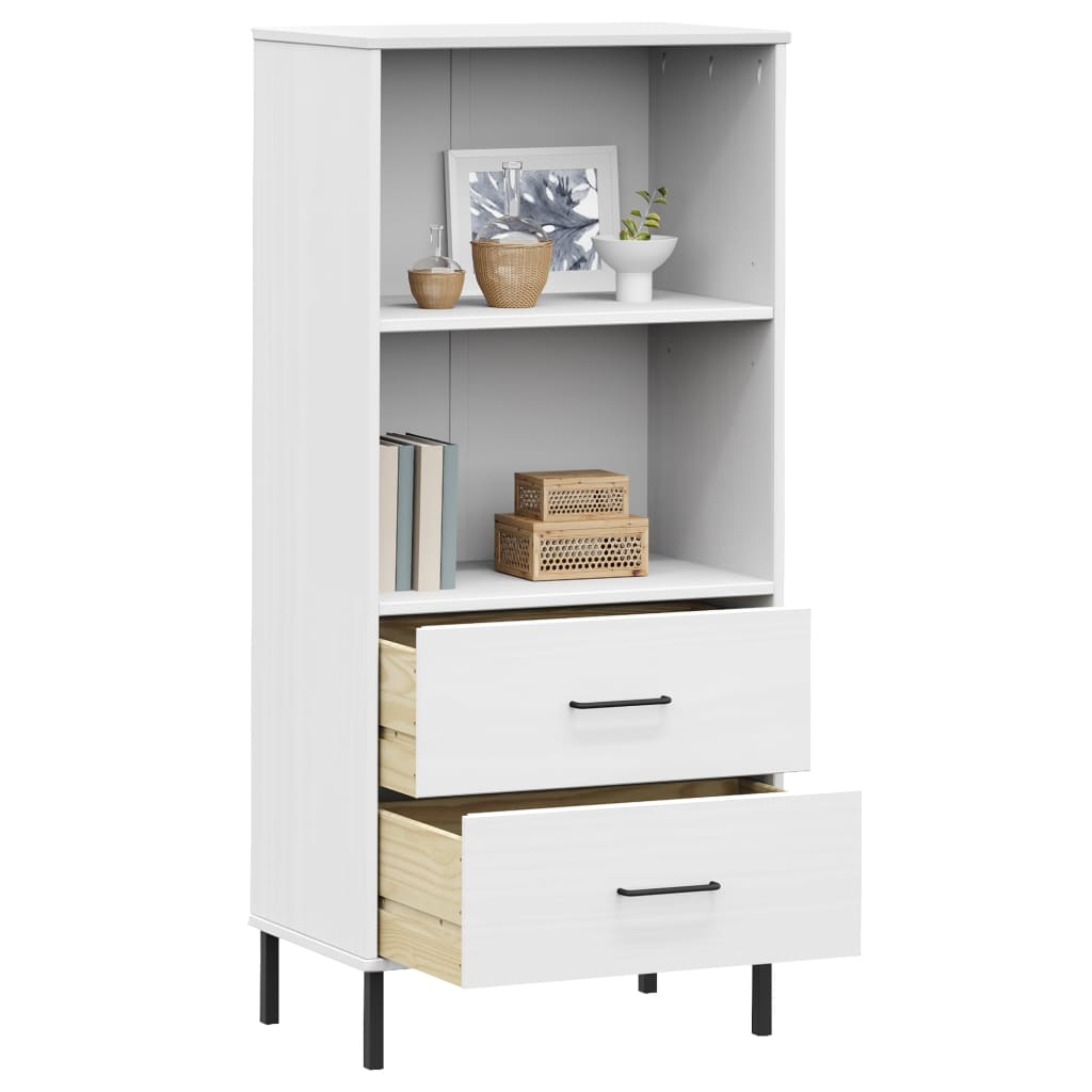 Bookstore con 2 cassetti in legno massiccio bianco 60x35x128,5 cm