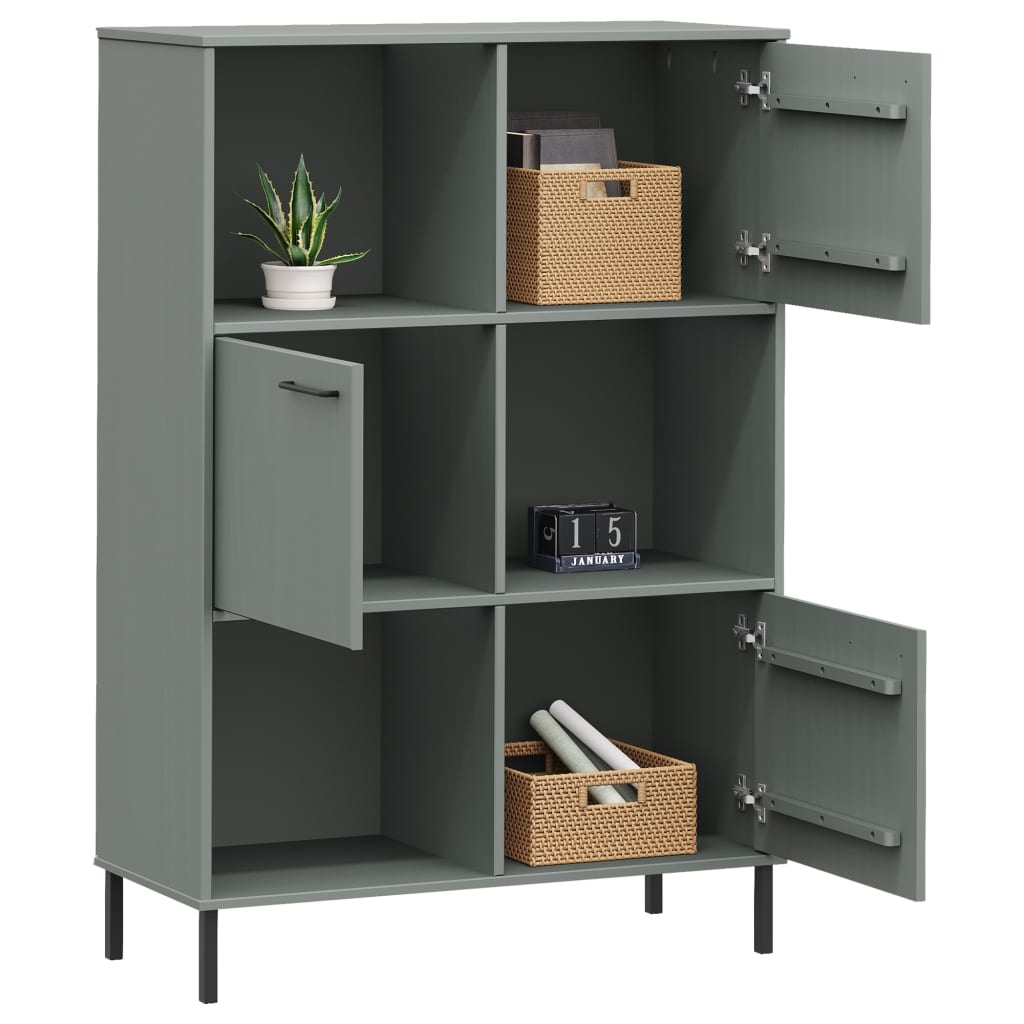 Librería patas de metal OSLO madera maciza gris 90x35x128,5cm