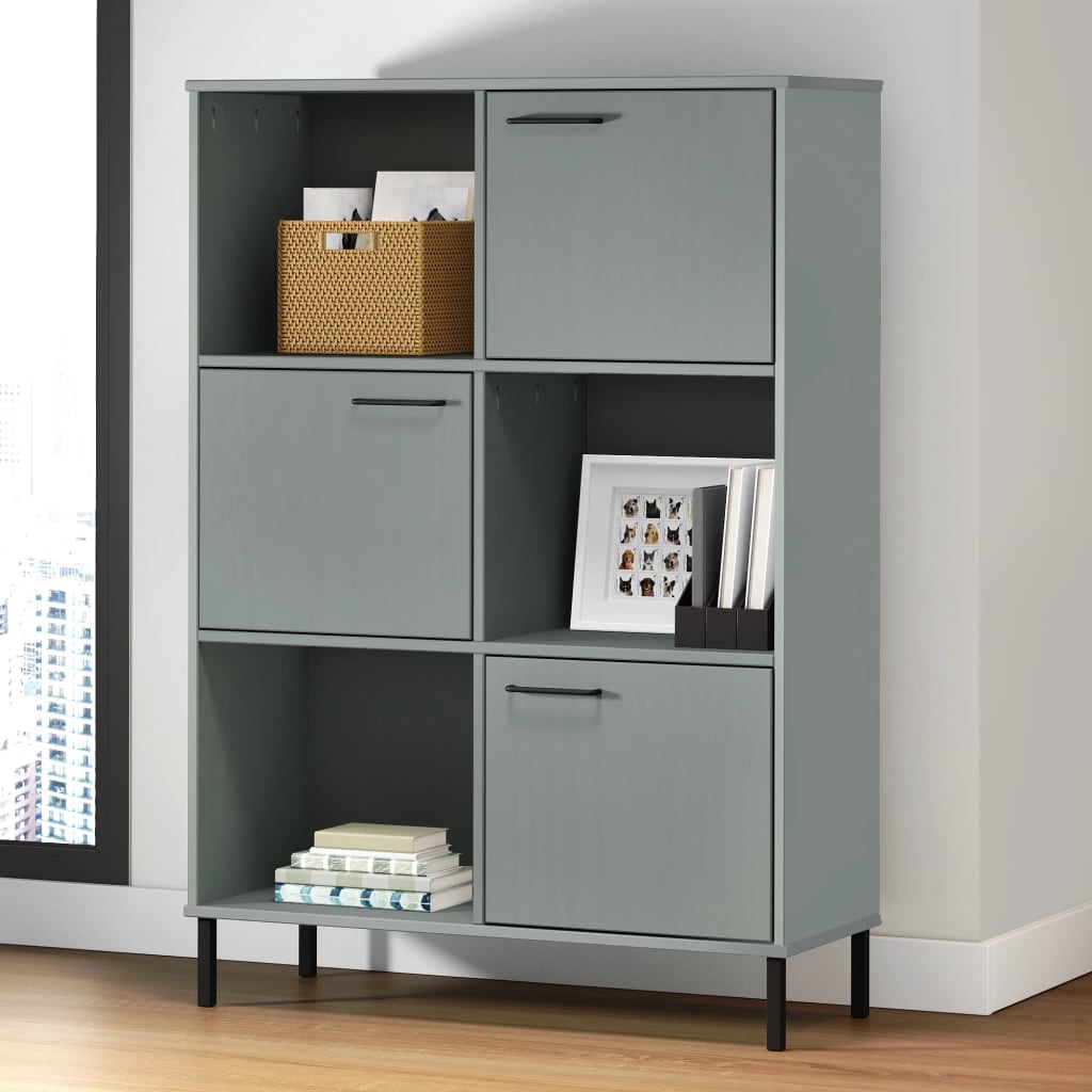 Vetonek Librería patas de metal OSLO madera maciza gris 90x35x128,5cm