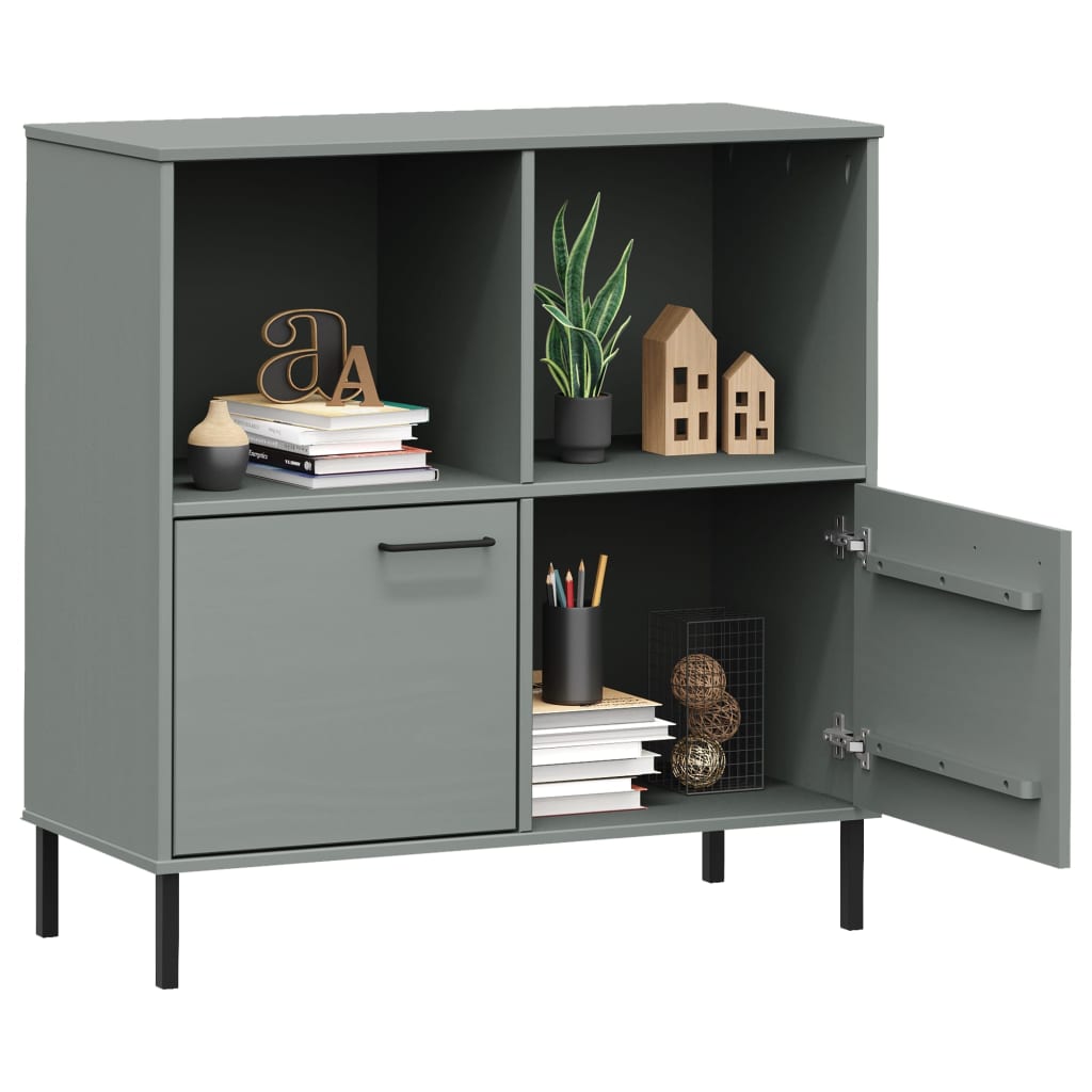 Librería patas de metal OSLO madera maciza gris 90x35x90,5 cm