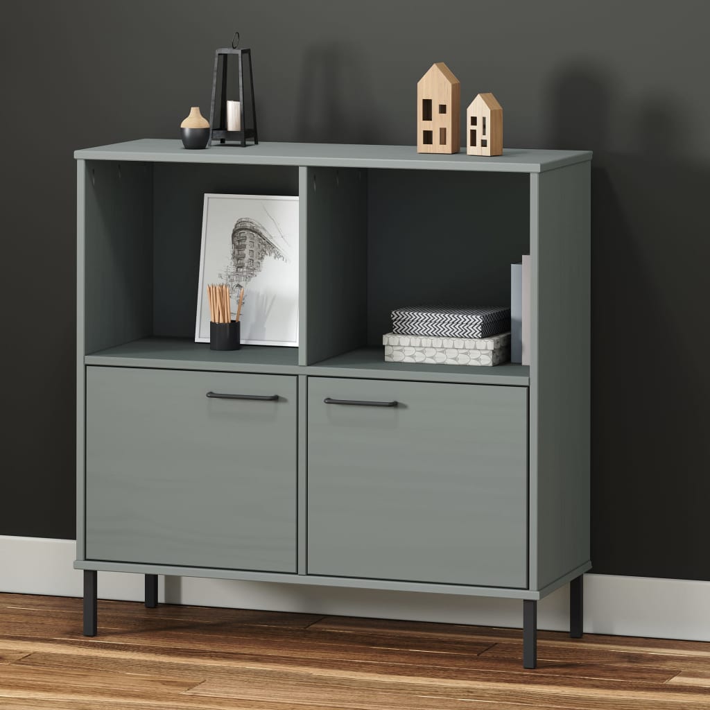 Vetonek Librería patas de metal OSLO madera maciza gris 90x35x90,5 cm