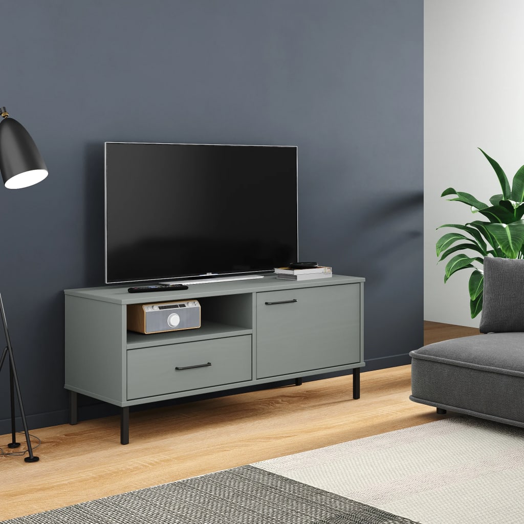 Vetonek Mueble de TV con patas de metal OSLO madera maciza pino gris