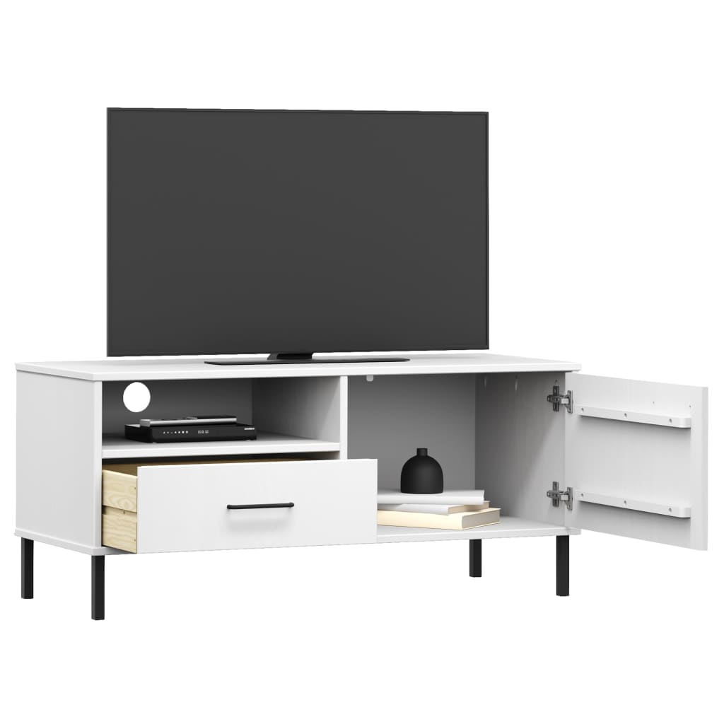 Mueble de TV con patas de metal OSLO madera maciza pino blanco