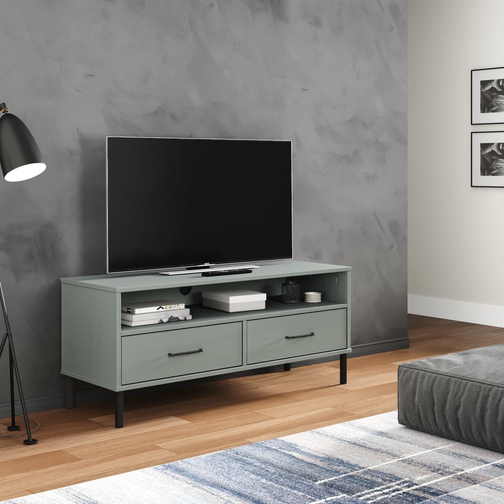 Vetonek Mueble de TV con patas de metal OSLO madera maciza pino gris