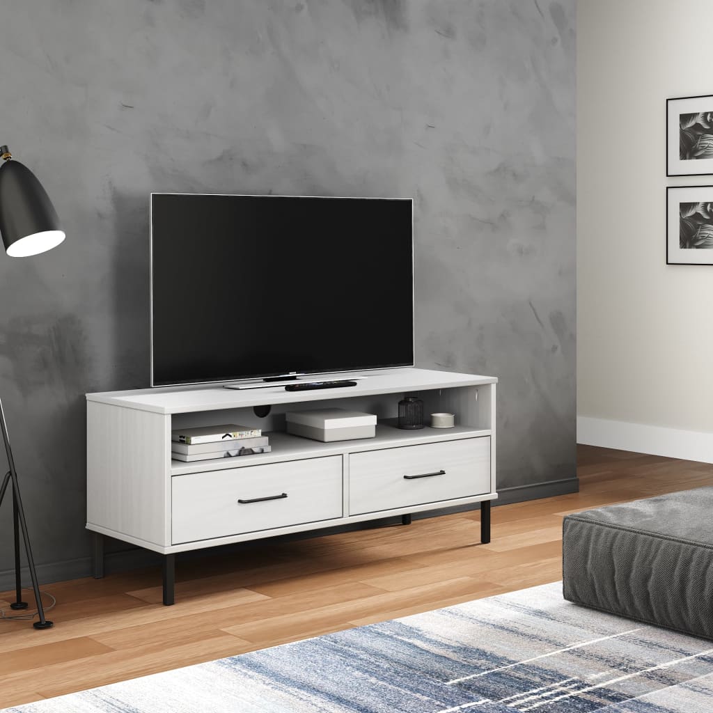 Vetonek Mueble de TV con patas de metal OSLO madera maciza pino blanco