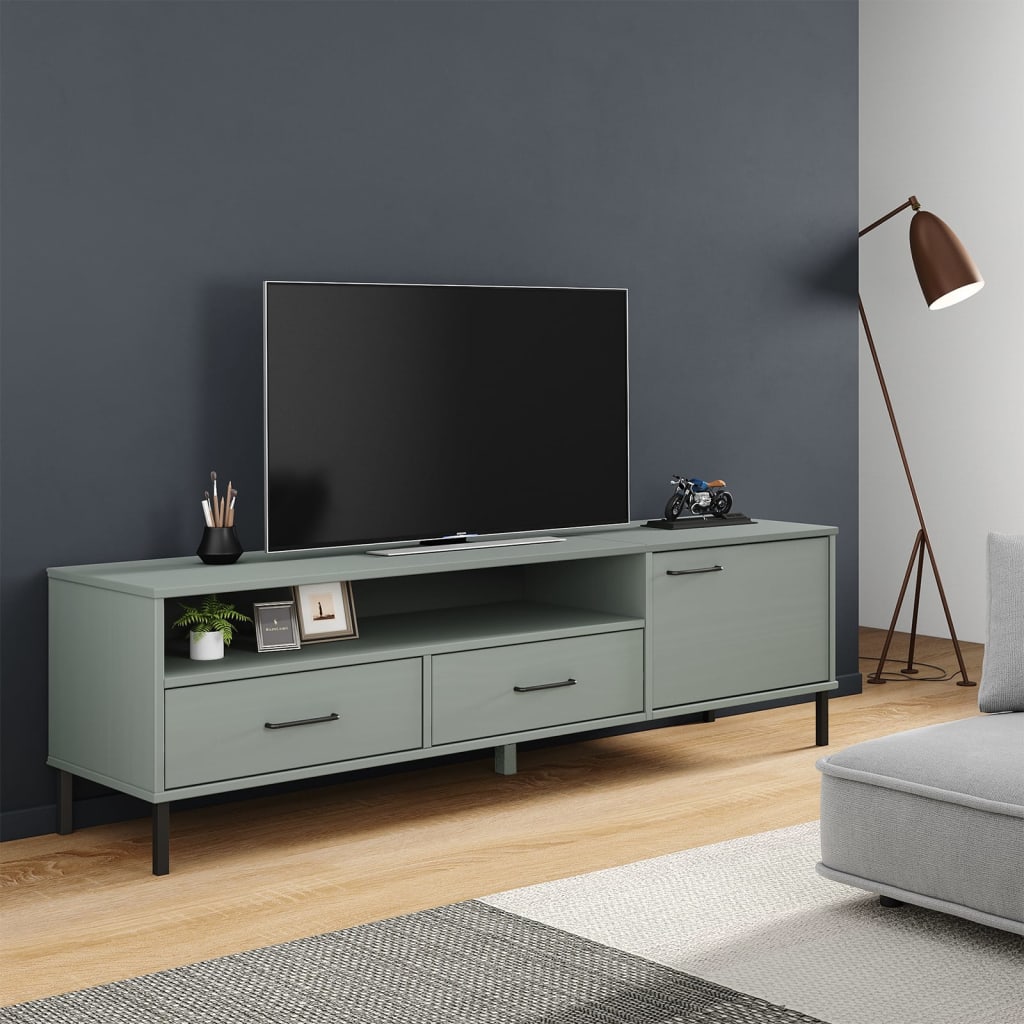 Vetonek Mueble de TV con patas de metal OSLO madera maciza pino gris