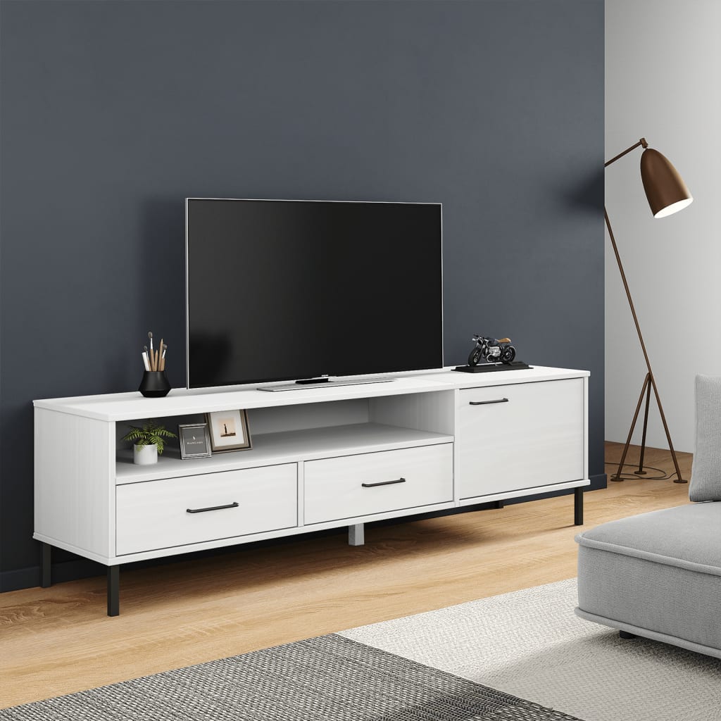 Vetonek Mueble de TV con patas de metal OSLO madera maciza pino blanco