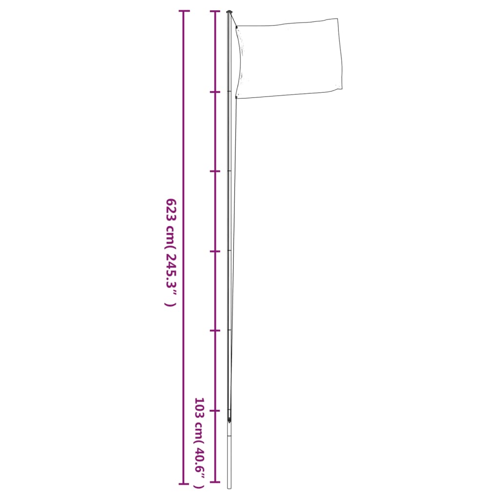 Mástil de bandera modular aluminio plateado 6,23 m vidaXL