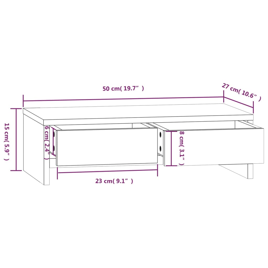 Monitor de fusta de pi blanc Suport 50x27x15 cm