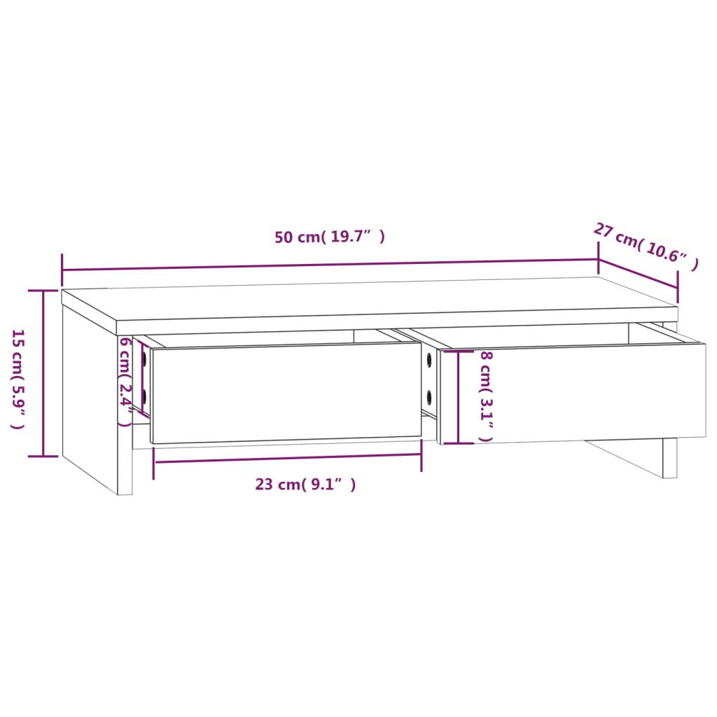 Soporte de monitor madera maciza pino marrón miel 50x27x15 cm