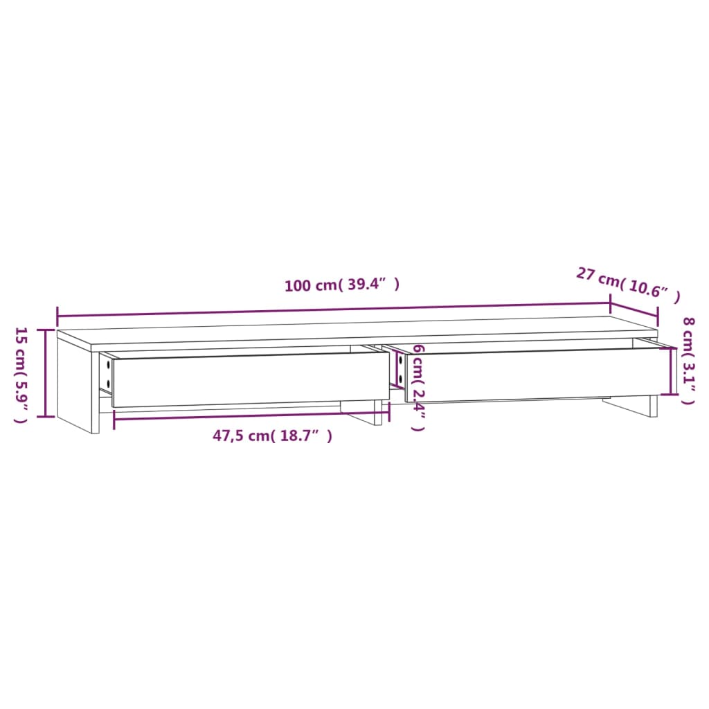 Monitor de fusta de pi blanc Suport 100x27x15 cm