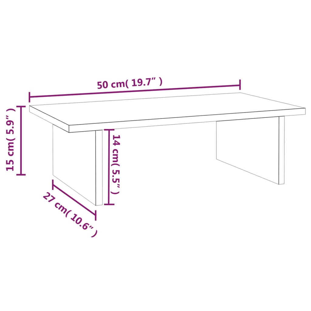 Soporte de monitor madera maciza de pino gris 50x27x15 cm