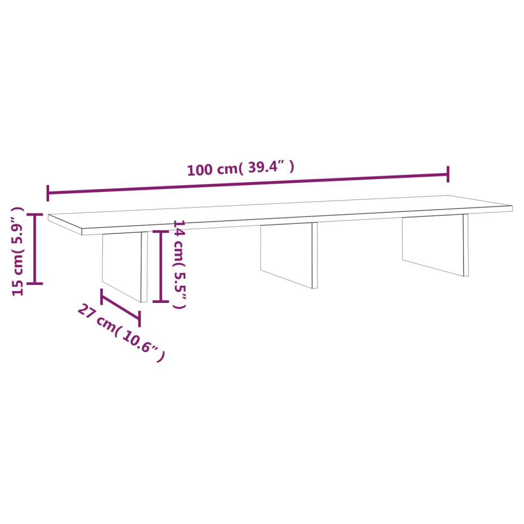 Monitor de fusta de pi gris suport 100x27x15 cm