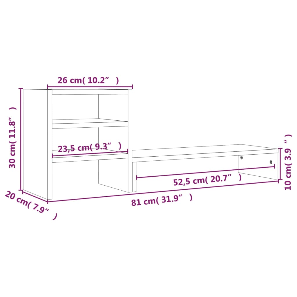 Pinu zuriko pinua egur monitorearen laguntza 81x20x30 cm