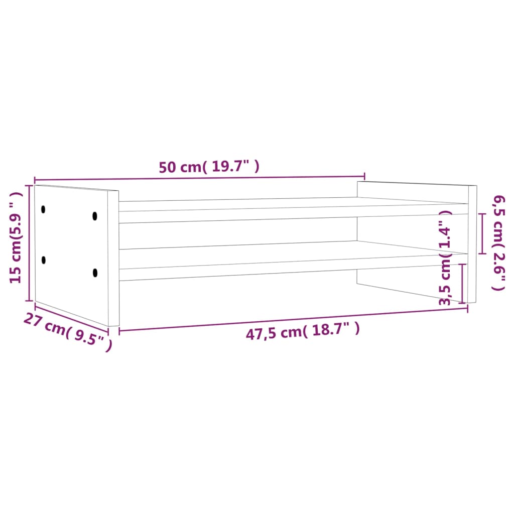 Monitor de fusta de pi gris suport 50x27x15 cm