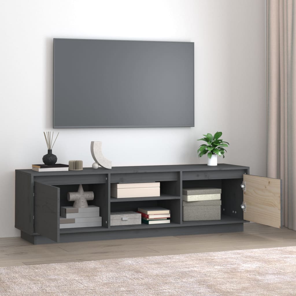 Mueble de TV de madera maciza de pino gris 140x35x40 cm