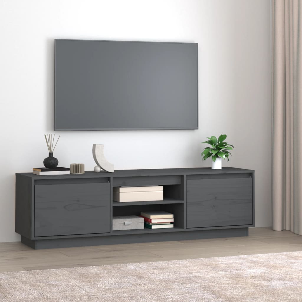 Vetonek Mueble de TV de madera maciza de pino gris 140x35x40 cm