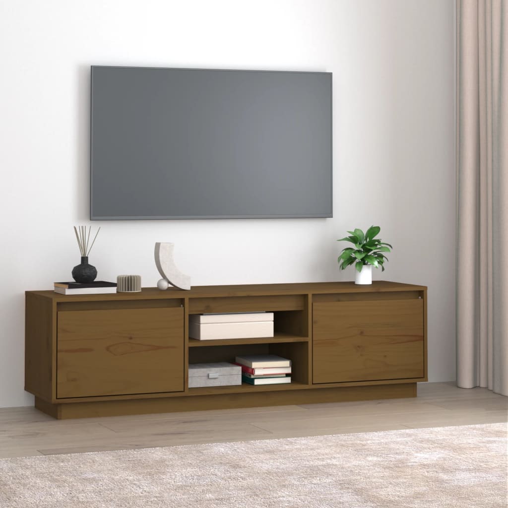 Vetonek Mueble de TV madera maciza de pino marrón miel 140x35x40 cm