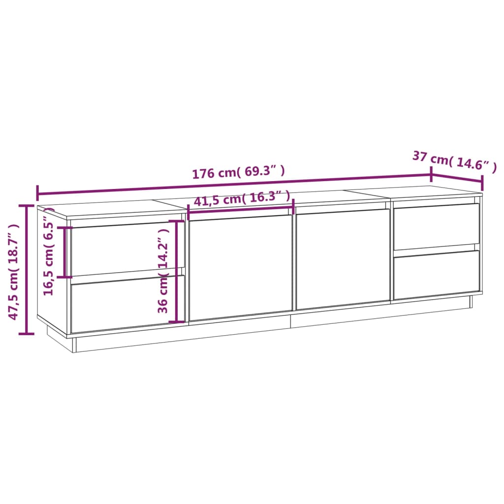 Mueble de TV de madera maciza de pino 176x37x47,5 cm vidaXL