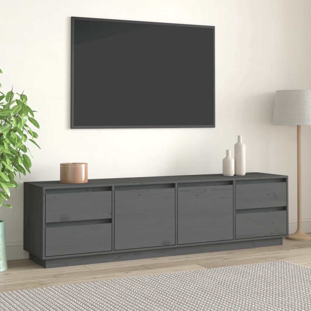 Vetonek Mueble de TV madera maciza de pino gris 176x37x47,5 cm