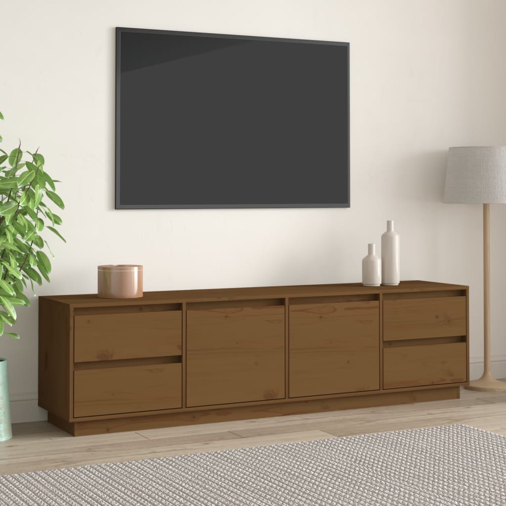 Vetonek Mueble de TV madera maciza de pino marrón miel 176x37x47,5 cm