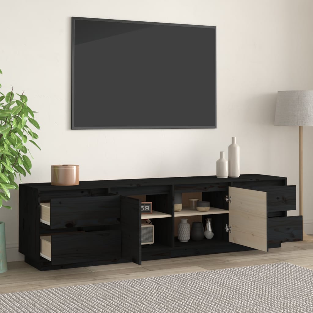 Mobili TV in legno di pino nero pino 176x37x47,5 cm