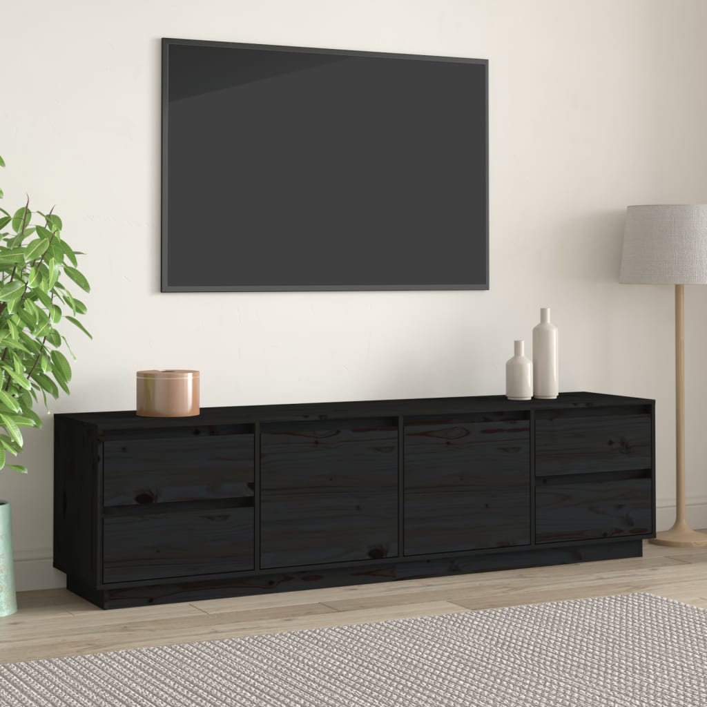 Vetonek Mueble de TV madera maciza de pino negro 176x37x47,5 cm