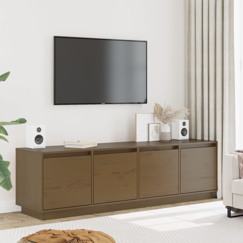 Vetonek Mueble de TV madera maciza de pino marrón miel 156x37x45 cm