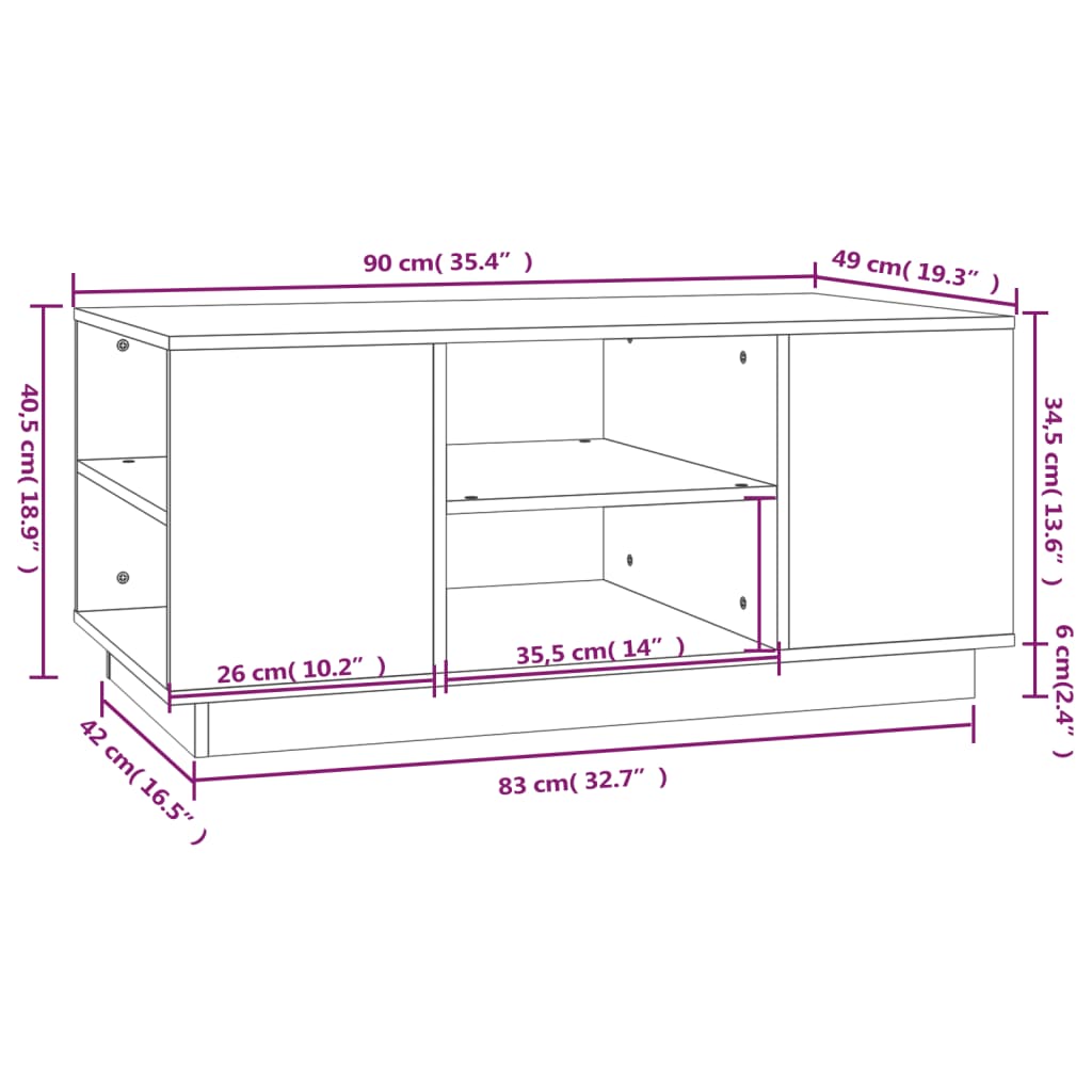 Klang Holzmitte Tabelle 90x49x40,5 cm