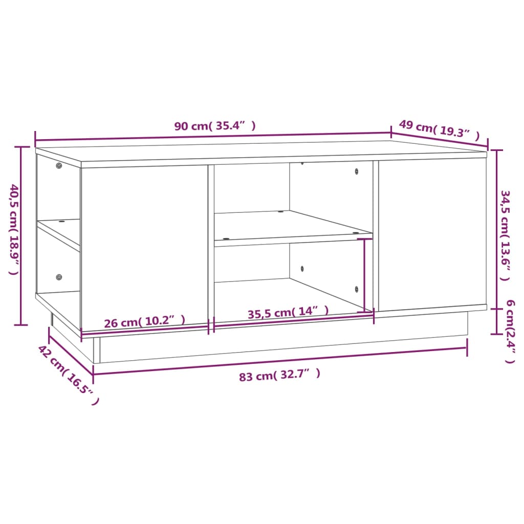 White pine pine wood center table 90x49x40.5 cm