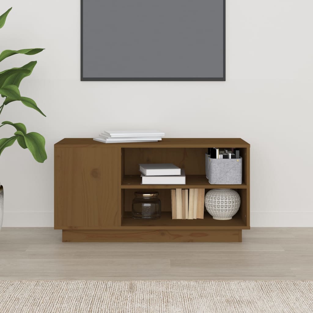 TV furniture solid wood of brown pine honey 80x35x40.5 cm