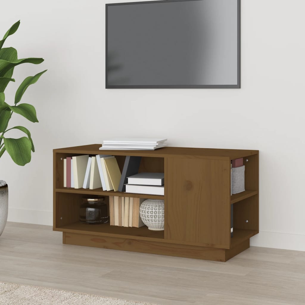 Vetonek Mueble de TV madera maciza de pino marrón miel 80x35x40,5 cm